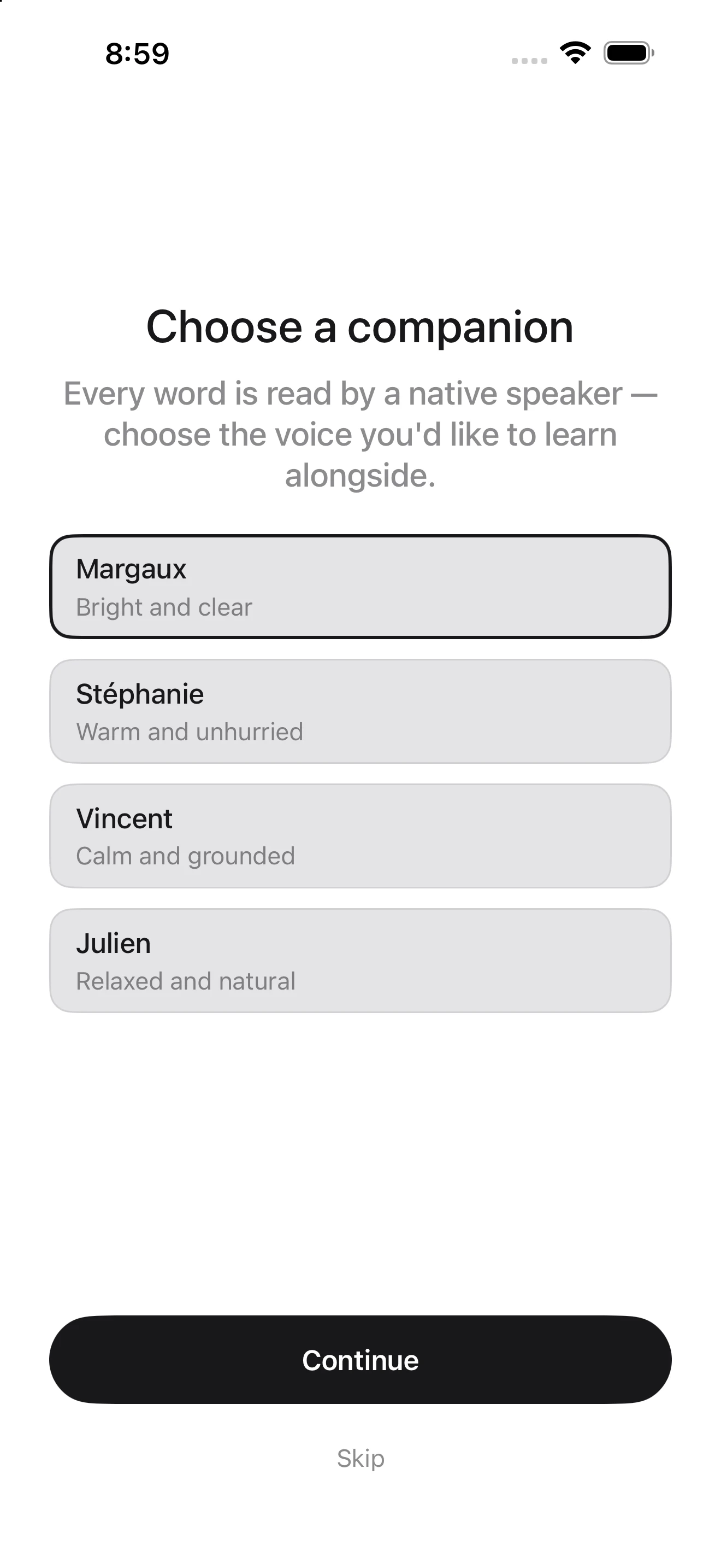 Choosing a native French voice in Madeleine